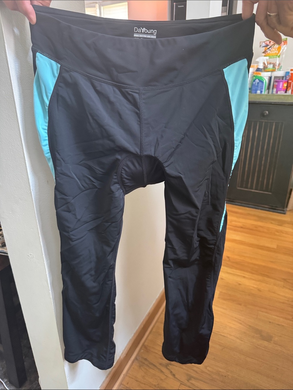 Women’s Black Blue & Pink Padded Cycling Pants XL - PADDED BUTT and CROTCH